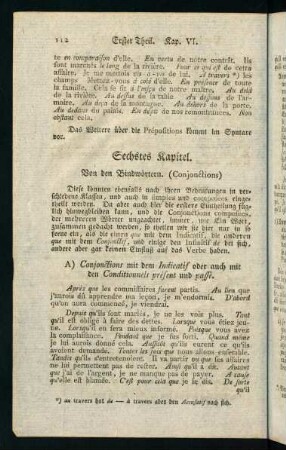 112-116, Sechstes Kapitel. Von den Bindwörtern. (Conjonctions)