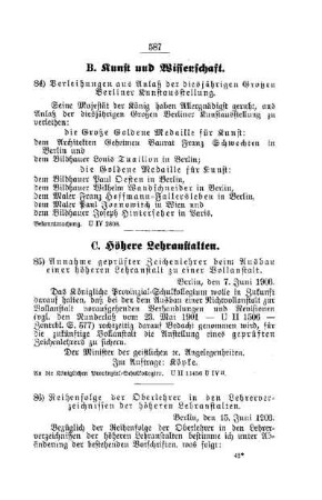 Reihenfolge der Oberlehrer in den Lehrerverzeichnissen der höheren Lehranstalten : [C. Höhere Lehranstalten]
