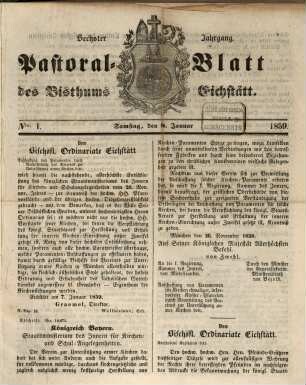 Pastoralblatt : Amtsblatt des Bistums Eichstätt. 6, 6. 1859