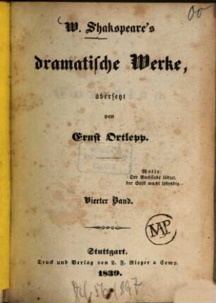 W. Shakspeare's dramatische Werke, 4