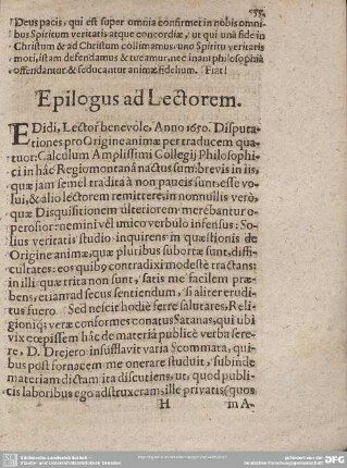 Epilogus ad Lectorem.