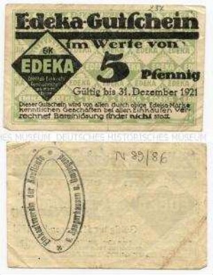 Notgeldschein, Edeka, 5 Pfennig