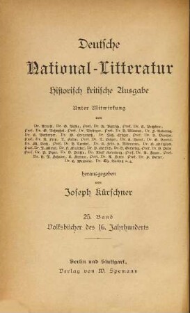 Volksbücher des 16. Jahrhunderts : Eulenspiegel, Faust, Schildbürger : (mit Beilagen aus Sprichwörtersammlungen und Chroniken)