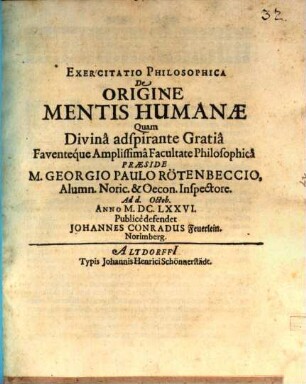 Exercitatio philos. de origine mentis humanae