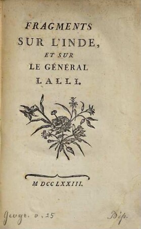 Fragments Sur L'Inde, Et Sur Le Général Lalli
