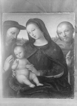 Maria mit dem segnenden Kind und den Heiligen Hieronymus und Franziskus. Um 1502.