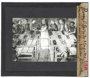 Rom, Ospedale di S. Spirito in Sassia,unbekannt, Freskenzyklus im Krankensaal des Ospedale S. Spirito in Rom : Bildfeld mit Papst Sixtus und Platina in der Vatikanischen Bibliothek