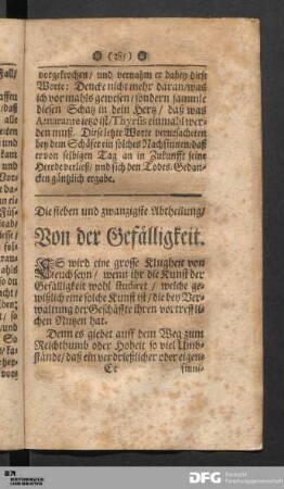Die sieben und zwanzigste Abtheilung/ Von der Gefälligkeit.