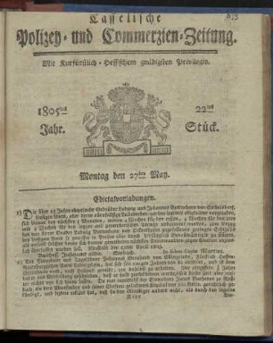 22tes Stueck, Montag den 27ten May 1805