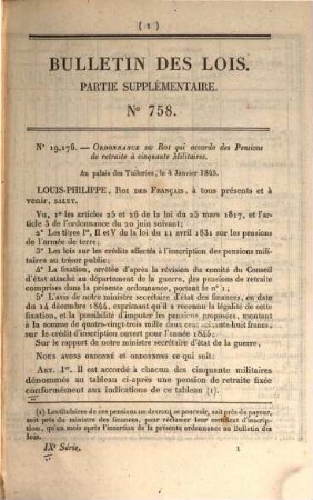Bulletin des lois de la République Française. Partie supplémentaire. 27. 1845 = No. 758 - 792