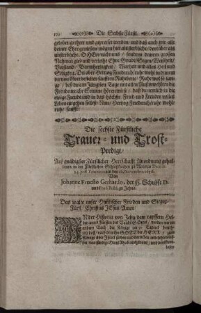 Die sechste Fürstliche Trauer- und Trost-Predigt.