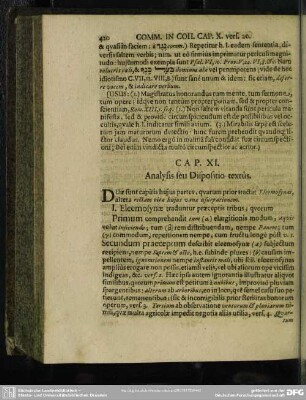 Cap. XI. Analysis seu Dispositio textus