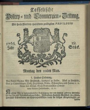 19. Stueck, Montag den 12ten May 1766