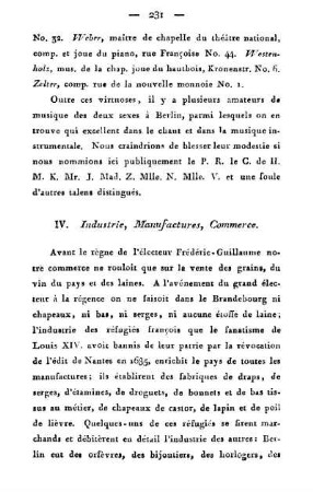 IV. Industrie, manufactures, commerce