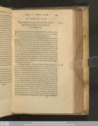 In Caput VIII. Quo explicatur, quot, & quae sint principia rerum naturalium, ex sententia Aristotelis.