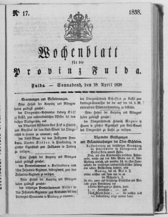 Nr. 17, Ausgabe vom 28. April 1838