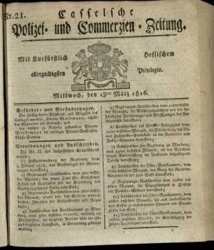 Nr. 21, Mittwoch, den 13ten Maerz 1816