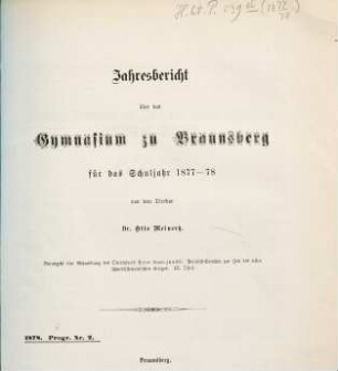 Jahresbericht über das Gymnasium zu Braunsberg : für das Schuljahr .., 1877/78 (1878)
