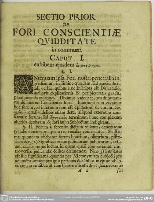 Sectio Prior De Fori Conscientiae Quidditate in communi