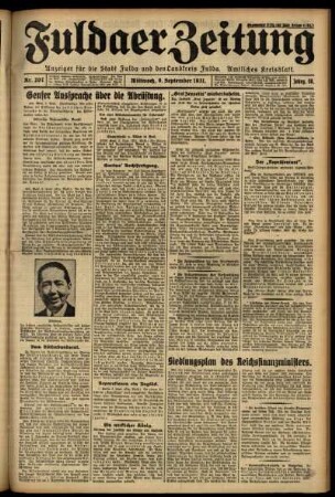 Ausgabe vom Mittwoch, den 09. September 1931.