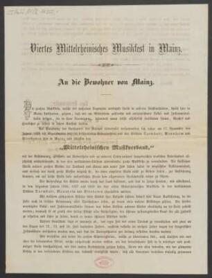 Ankündigung des Vierten Mittelrheinischen Musikfestes
