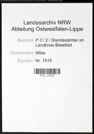 Sterberegister Standesamt Milse