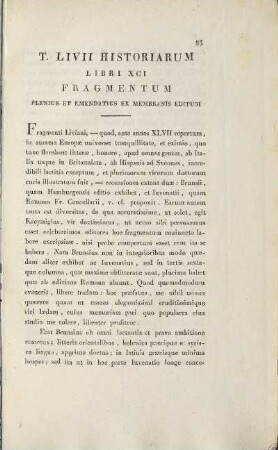 T. Livii Historiarum Libri XCI Fragmentum Plenius Et Emendatius Ex Membranis Editum