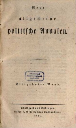 Neue allgemeine politische Annalen. 14. 1824