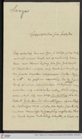 Nachlass Karl Ullmann: Brief von Lobegott Lange an Carl Ullmann
