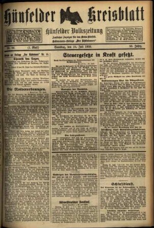 Erste Ausgabe vom Samstag, den 19. Juli 1930.