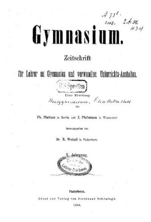 10: Gymnasium : Zeitschrift für Lehrer an Gymnasien und verwandten Unterrichtsanstalten - 10.1892