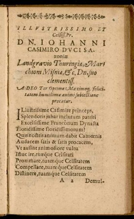Illustrissimo ... Dn. Iohanni Casimiro Duci Saxoniae ...