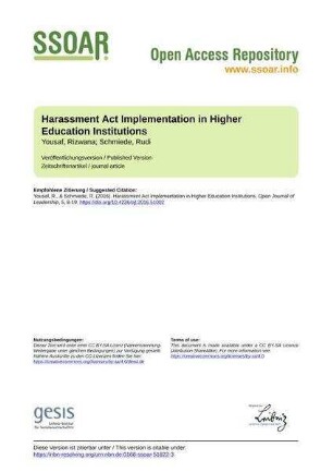 Harassment Act Implementation in Higher Education Institutions