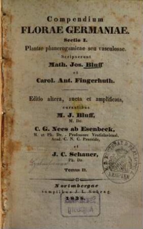 Compendium Florae Germaniae, 2.. Sectio I : Plantae phanerogamicae seu vasulosae; Index Generum, Specierum et Synonymorum