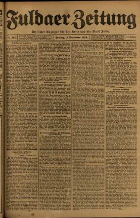 Erste Ausgabe vom Freitag, den 03. Dezember 1920.