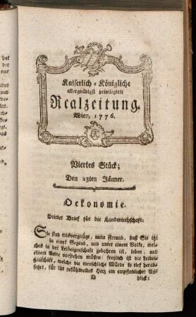 Viertes Stück; Den 23ten Jänner. Wien, 1776.
