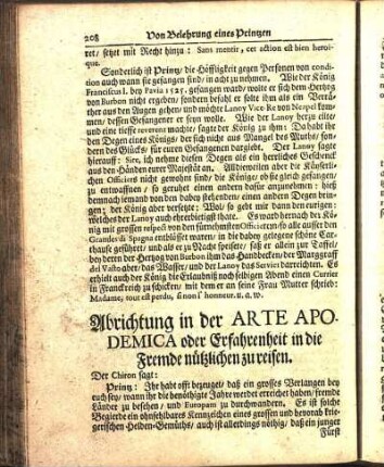 Abrichtung in der Arte Apodemica oder Erfahrenheit in die Fremde nützlichen zu reisen.