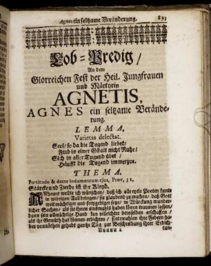 [Siben und viertzigste] Lob-Predig, Agnes ein seltsame Veränderung – [Ein und funfftzigste] Lob-Predig, Barbara ein vöster Thurn