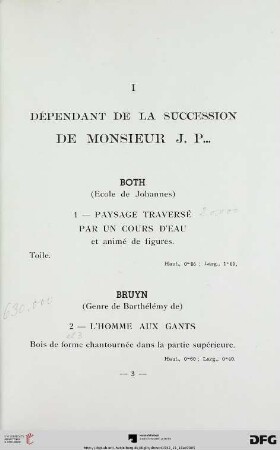 I: Dépendant de la succession de Monsieur J. P...(Nr. 1-24) avec planche I