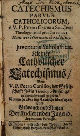 Catechismus Parvus Catholicorum = Kleiner Catholischer Catechismus