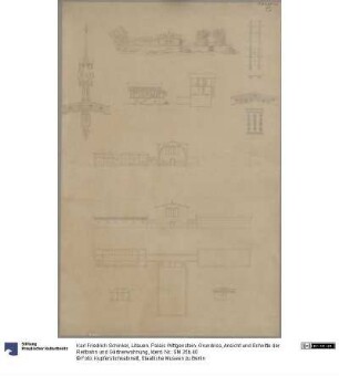 Litauen. Palais Wittgenstein. Grundriss, Ansicht und Schnitte der Reitbahn und Gärtnerwohnung