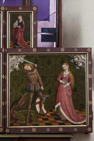Passionsaltar — Madonna mit fünf Heiligen — Rechter Flügel: Georg, Apollonia und Cäcilia