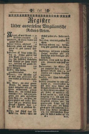 Register Ueber auserlesene Virgilianische Redens-Arten