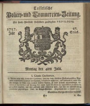 27. Stueck, Montag den 4ten Julii 1757