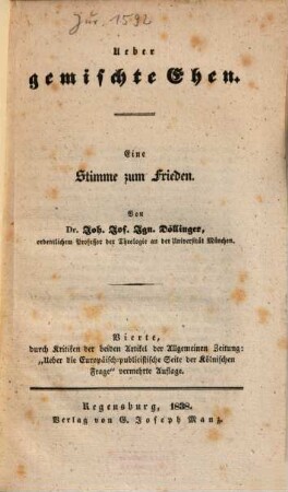 Ueber gemischte Ehen : eine Stimme zum Frieden