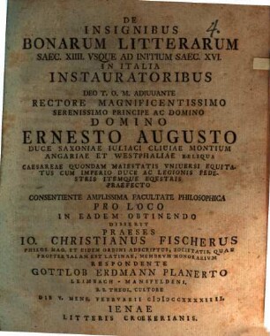 De insignibus bonarum litterarum saec. XIIII. usque ad initium saec. XVI. in Italia instauratoribus