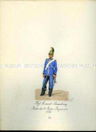 Uniformdarstellung, Reiter des 3. Reiter-Regiments, 1863. Aus: Sammelmappe "Sachsens Militär", Königliche Arsenalsammlung.