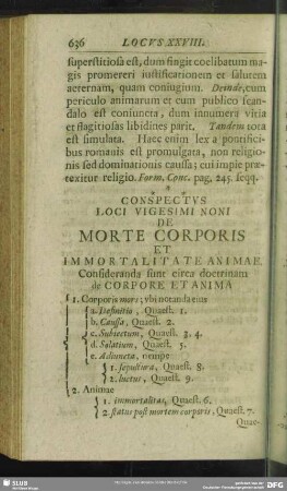 Conspectus Loci Vigesimi Noni De Morte Corporis Et Immortalitate Animae