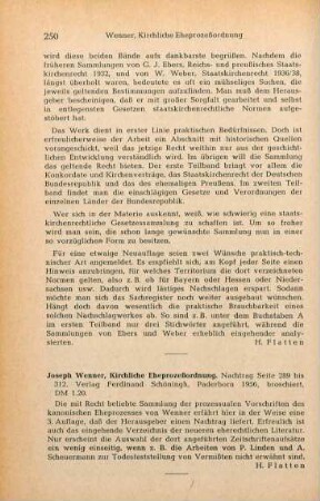 250-251 [Rezension] Kirchliche Eheprozessordnung