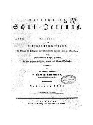 Titelblatt für Januar 1844 : [Heft 1 - 17]